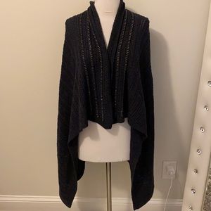 Haute Hippie Navy Wool Chain Trim Open Draped Cardigan